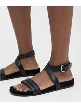 Madewell The Caro Black Leather Ankle Wrap Flat Sandals Size 8.5